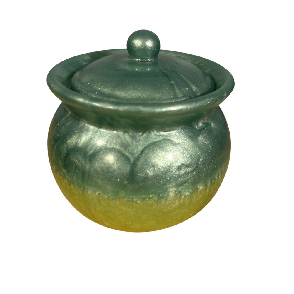 Handmade Fairycore Resin Honey Pot Green and Gold Cottagecore Whimsy Trinket Jar